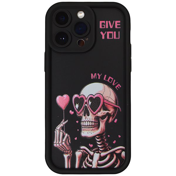 Black - Phone Case with Give You My Love Skeleton Print - Iphone 14 Pro Max