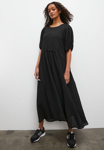 Overlay Sheer Balloon Sleeve Midi Dress