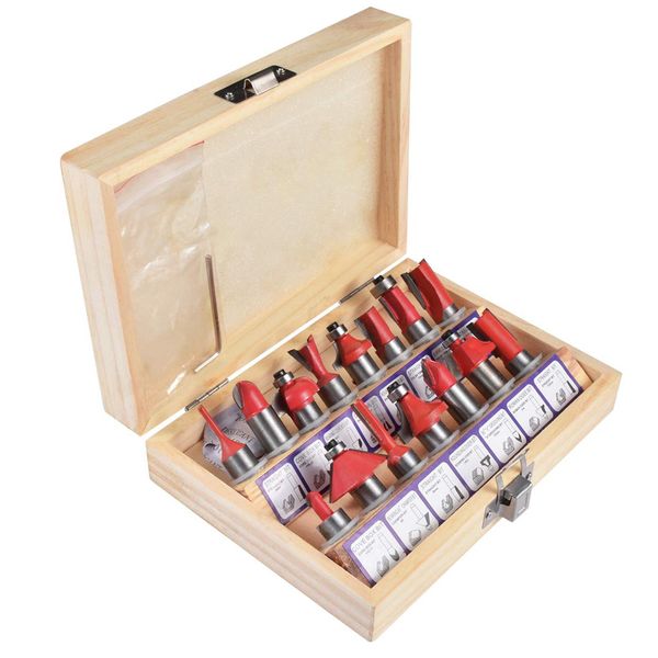 15Pcs 1/2" (12.7mm shank) Tungsten Carbide Router Bits Set