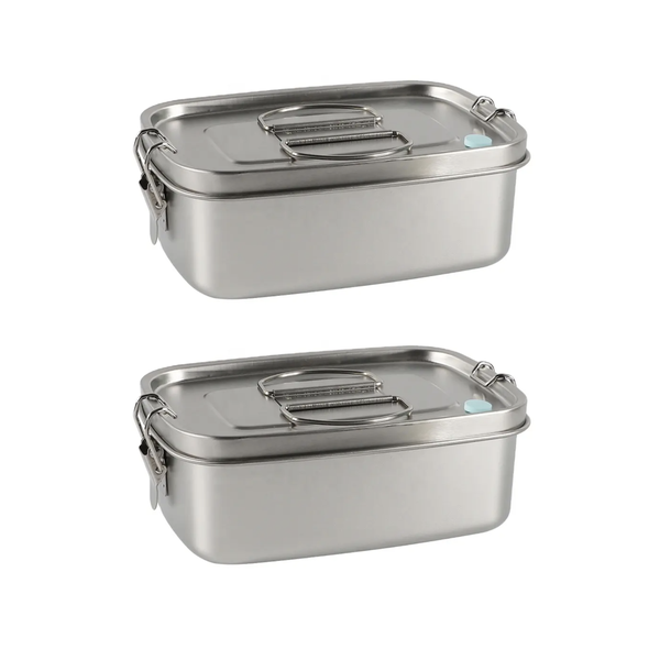 Premium 1.1L Stainless Steel Lunch Box with Clip Closure - 2 Pack
