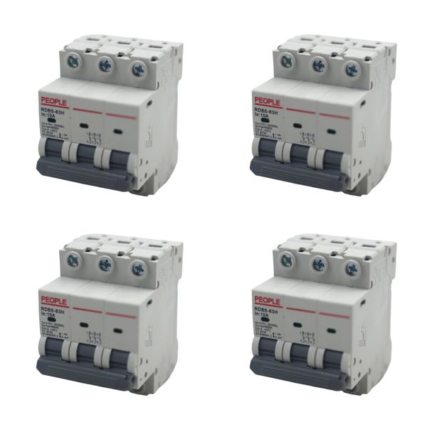 PEOPLE RDB5-63H C10 3P Miniature Circuit Breaker 10A - 4 Pack