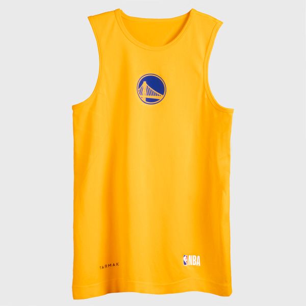 Tarmak Kids' Slim Fit Basketball Base Layer Jersey - Yellow/NBA Golden State Warriors