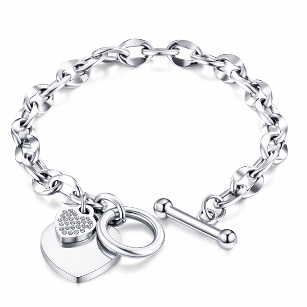 Vixen Silver Heart Charm T-Bar Bracelet