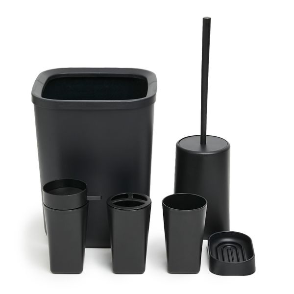 G&amp;M Sleek Black 6-Piece PP Bathroom Accessory Range - Modern Storage Set