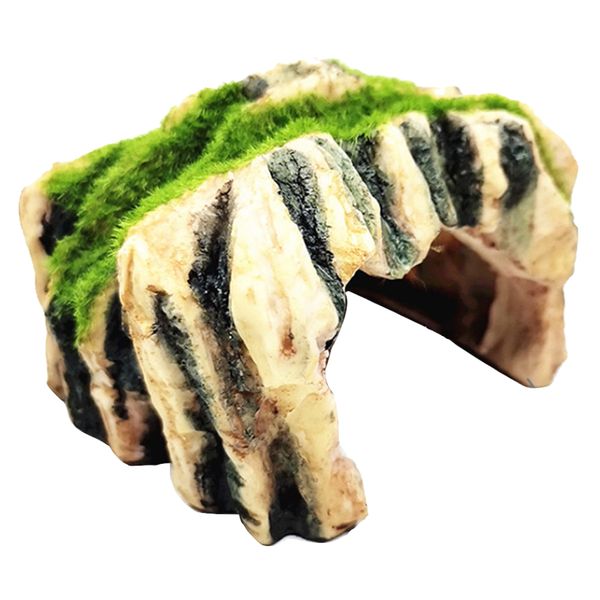 Pet Reptile Shaded Stripped Hideout Cave for Habitat Decor (14cm)