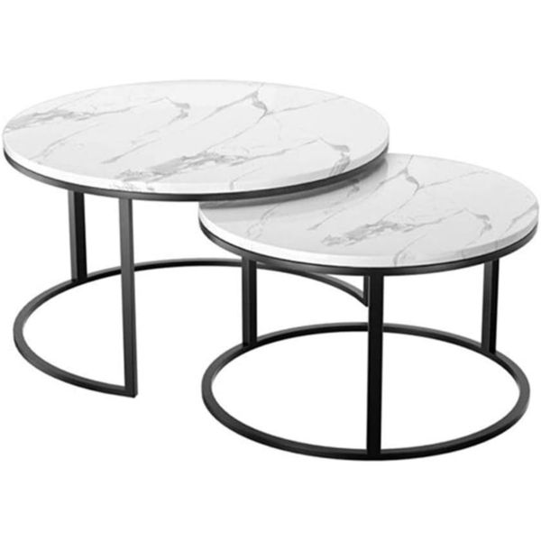 2 Piece Coffee Tables, Marble Pattern Nesting Tables, Minimalist End Table