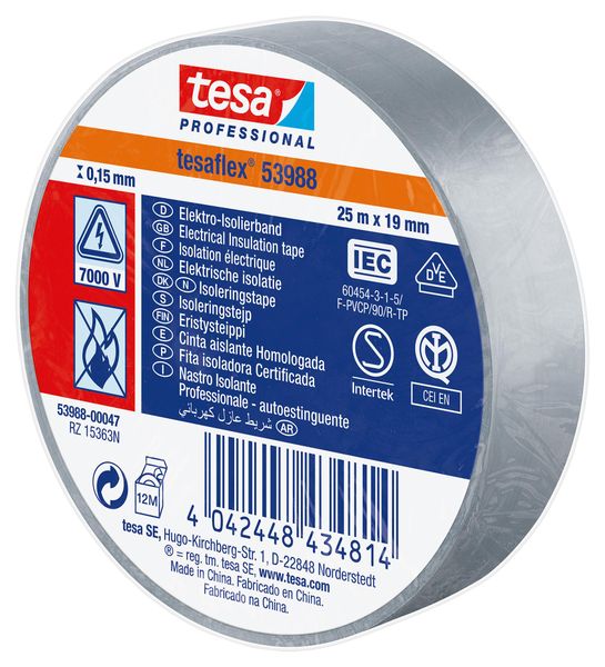 Tesa (53988 GREY 25M X 19MM) Electrical Insulation Tape, 19 mm x 25 m