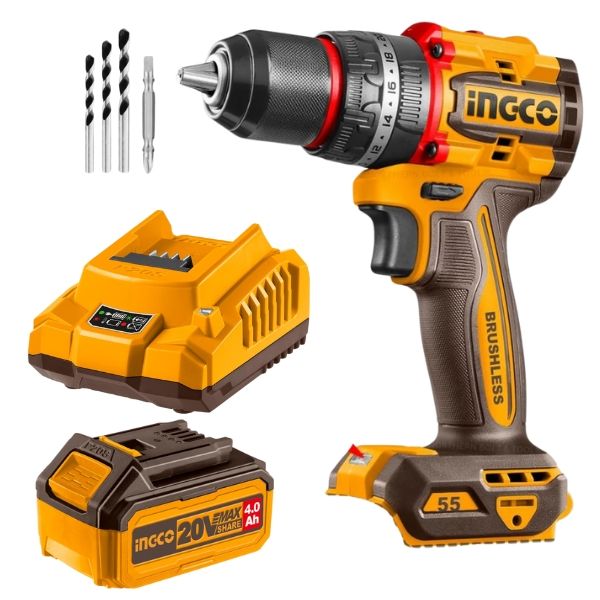 Ingco - Cordless Brushless Impact Drill with 4.0Ah Battery &amp; Charger