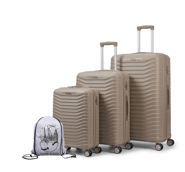 Unbreakable Hard Side Travel Trolley Luggage Set with String Bag - 3-Piece