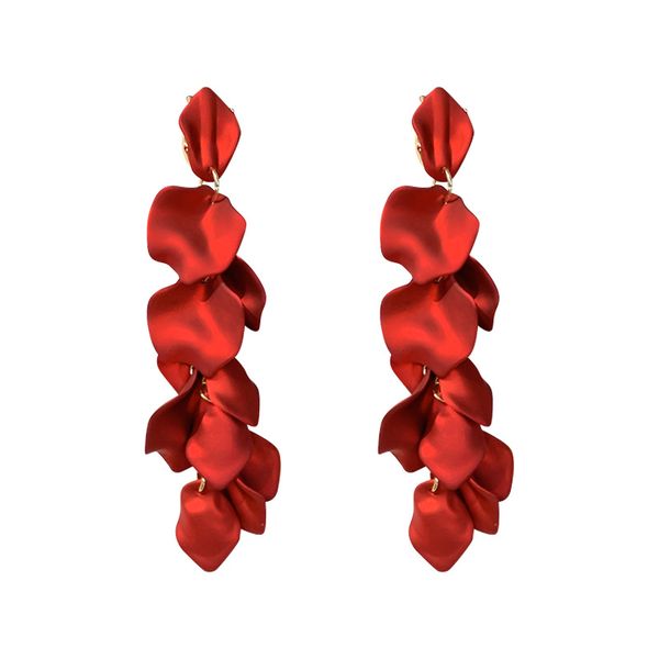 JOLITA Long Red Rose Petal Tassel Earrings
