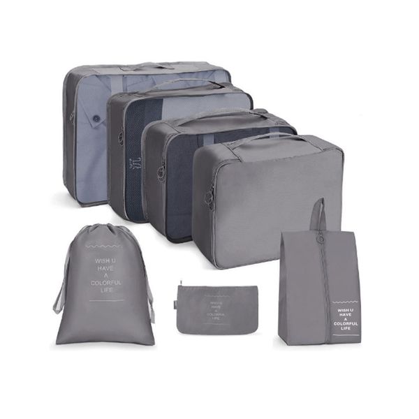 7 Pieces Travel Luggage Packing Organizers Waterproof Travel Bag -Grey