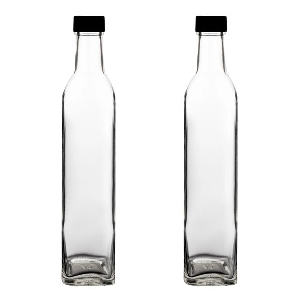 Oil &amp; Vinegar 500ml Clear Square Bottle With Lid - 2 Piece