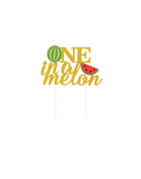 One In A Melon - Golden Glitter Watermelon Cake Topper