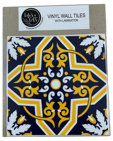 Vinyl Wall Tiles with Lamination - Mandala White Flower Corner Leaves