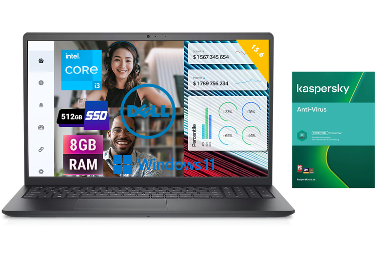 Dell Vostro 3520 15.6" FHD - i3, 8GB, 512GB SSD, Win 11 Pro, Kaspersky