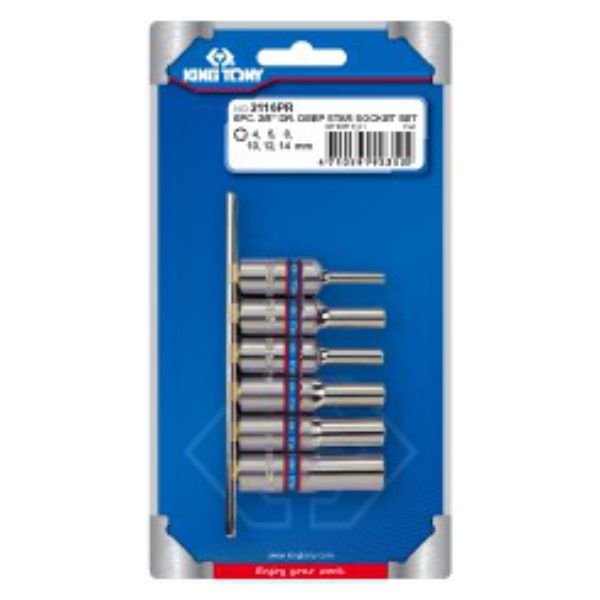 King Tony - Socket Set 3/8" Female Torx Deep E4-E14 6Piece - 2 Pack