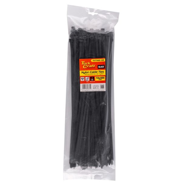 Tork Craft - Nylon Cable Ties 7.8mm X 400mm Black - 100 Pieces