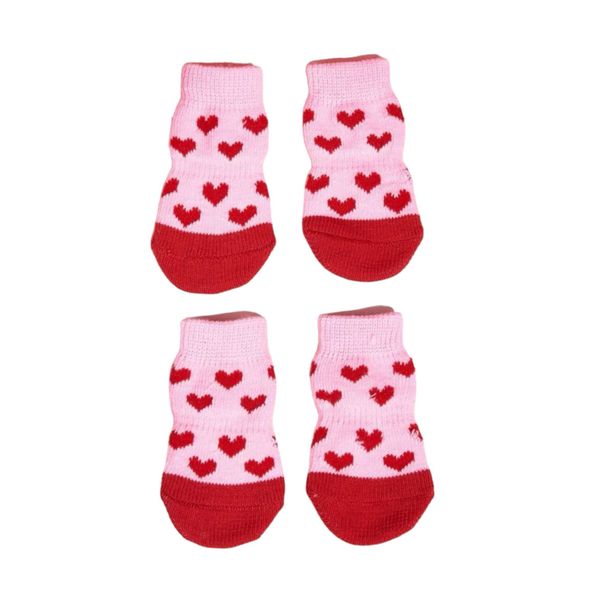 Adorable Heart Print Pet Socks - 2 Pairs For Cats And Dogs