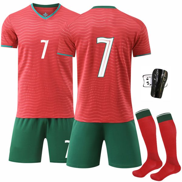 4Pcs 7# Kid Boys Soccer Football Jersey Set - Red/Green