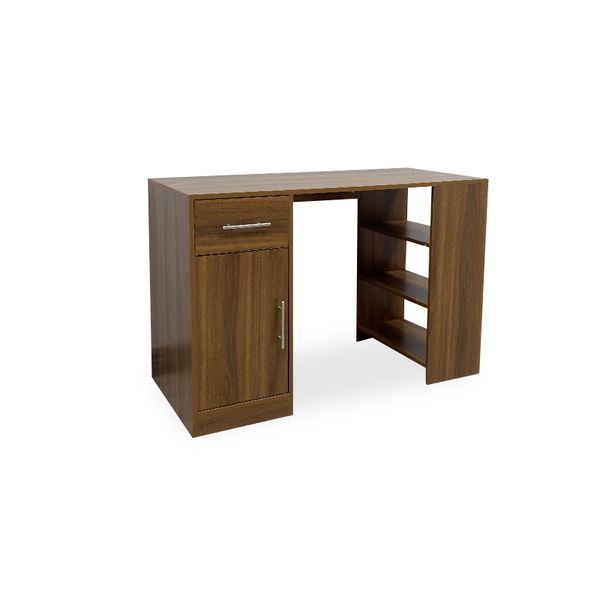 Hazlo Computer Office Desk with Shelving, Drawer and Cabinet - Dark Brown
