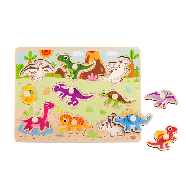 TookyToy - Wooden Peg Puzzle - Dinosaurs