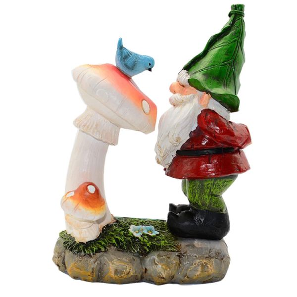 Garden Home Decor Mushroom Smelling Gnome Statue - Solar Energy Light