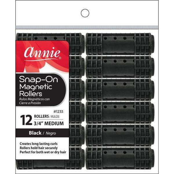 Annie Snap-On Magnetic Rollers Size M 12Ct Black- 4 Pack