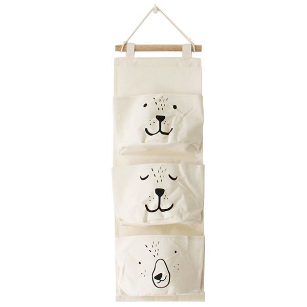 3 Pocket White Hanging Storage Bag With Puppy Fa image