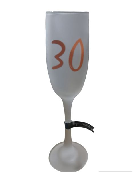 30th Happy Birthday Frosted Champagne Satin Glass Flute