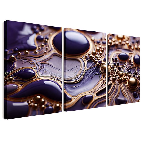 Marble Purple Gold 3 Piece Abstract Canvas Wall image