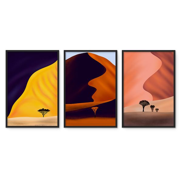 Cape Art Framed Canvas 3 Piece 45x65cm Desert Silhouette