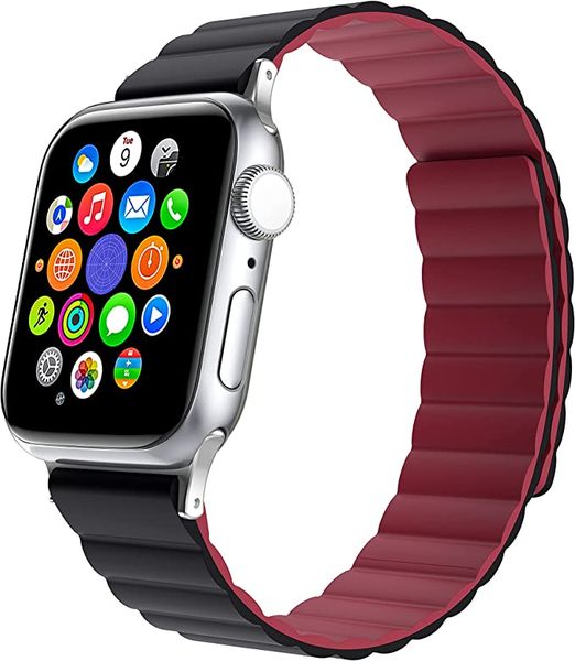 Magnetic Silicone Band for Apple Watch - 38/40/41mm Black/Wine - MagneStix