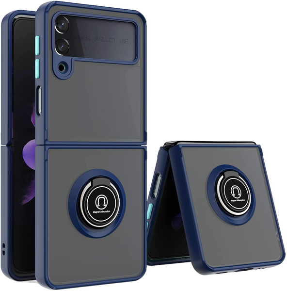 Ring Holder Kickstand Magnetic Protective Case for Samsung Z Flip 3 5G blue