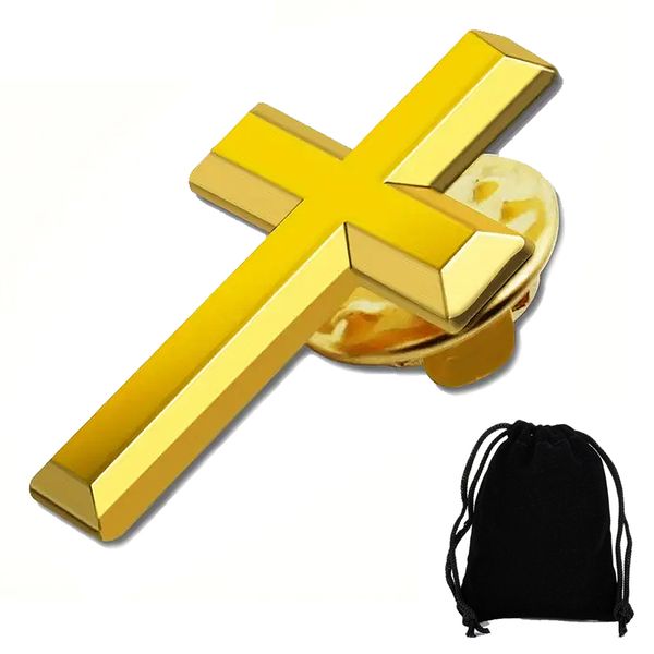 Gold Christian Cross Lapel Pin Badge