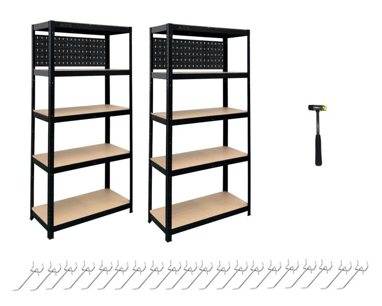 Anchor 2x 5-Tier Steel Racking 180x90x40cm |250kg/Shelf| Pegboard &amp; Hammer