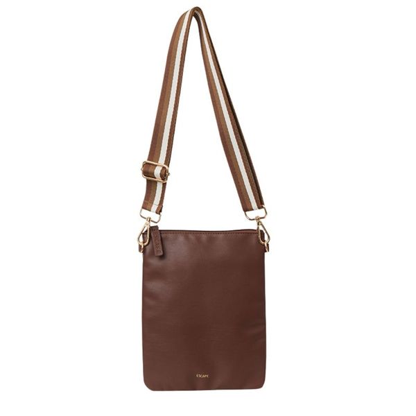 Cross Body Bag with Striped Strap - Chocolate Brown
