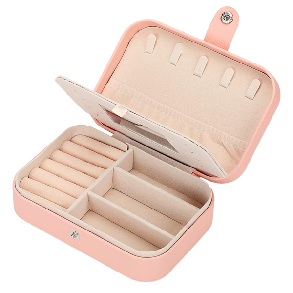 Portable Travel Jewellery Boxes Organizer With Mirror For Women Girls- pink