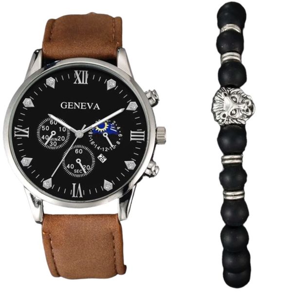 Geneva Platinum Date Display Multi-Dial Men's Watch With Bracelet