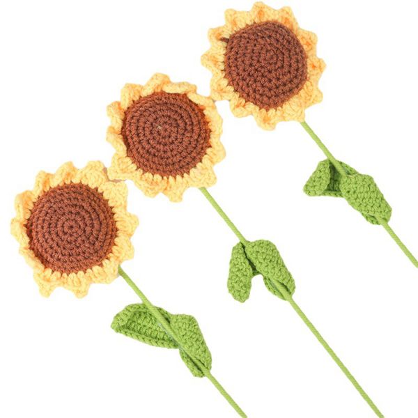 3Piece 32cm Artificial Handmade Crochet Wool Sunflower