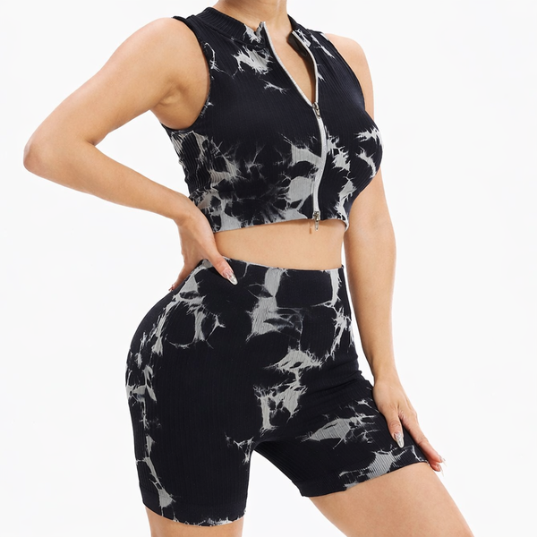 Women's Tie-Dye Activewear Set - Crop Top and Biker Shorts - Large