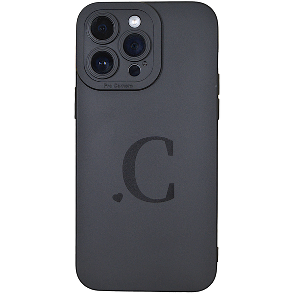 Black Phone Case with Initial C &amp; Pro Camera for iPhone 14 Pro