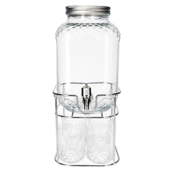 Glass Drink Dispenser with Tap &amp; Metal Stand
