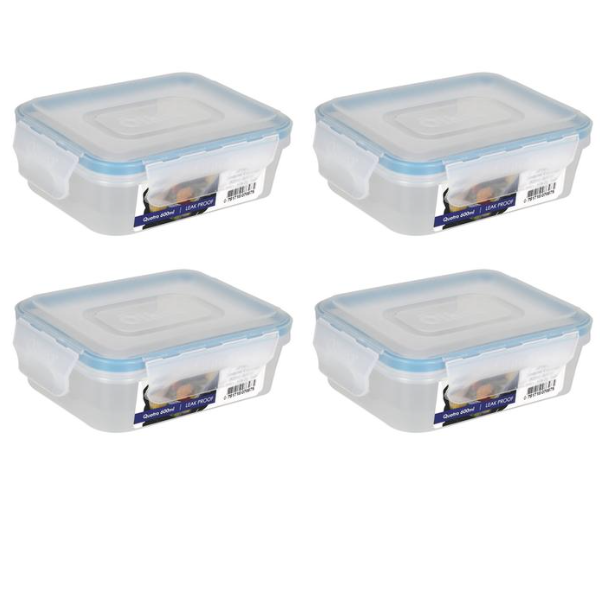 Bulk 4 x Clip Lock Container 600ml Quatro