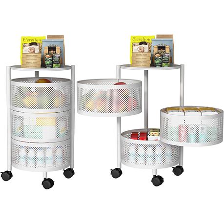 3-Tier Storage Shelf Round Rotating Fruit Basket Kitchen Rack with Wheel Image