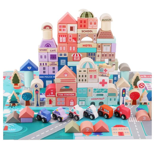 Toddler Kids Montessori Education Toys Wooden Building Construction Blocks