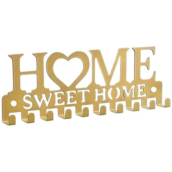 Metal Wall-Mounted Home Decor Accent With 10 Evenly Spaced Hooks - Gold