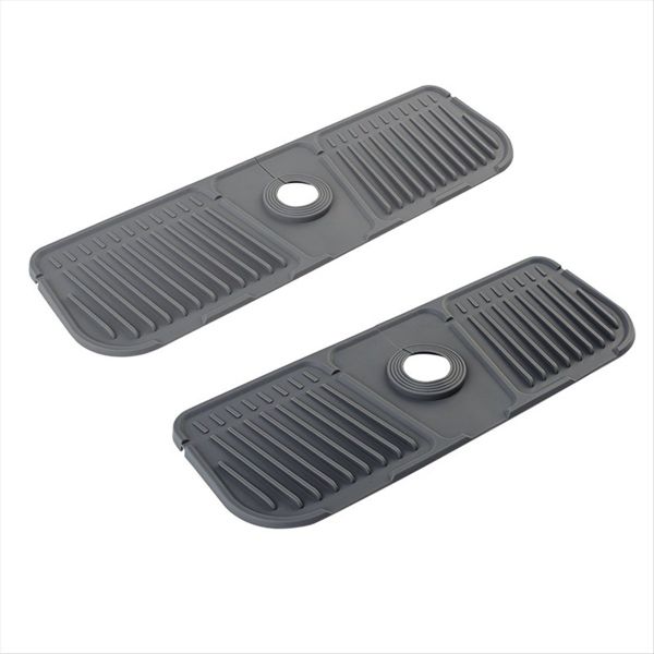 2Pcs Kitchen Silicone Faucet Mat Faucet Water Catcher Mat Grey