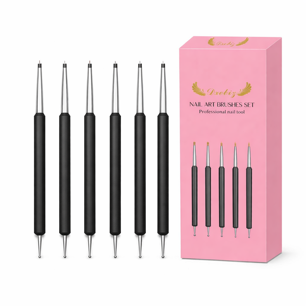 6 Piece - Diamond Picker &amp; Nail Art Brush - Black