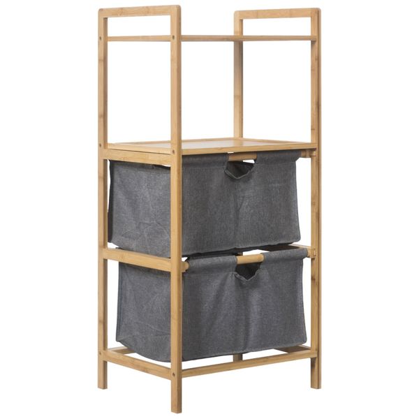 4-Tier Bamboo Bathroom Shelve with Cloth Storage Drawer - 96 cm