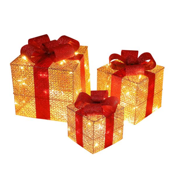 Christmas Light Up Gift Boxes for Christmas with LED, Set of 3 (S, M, L)
